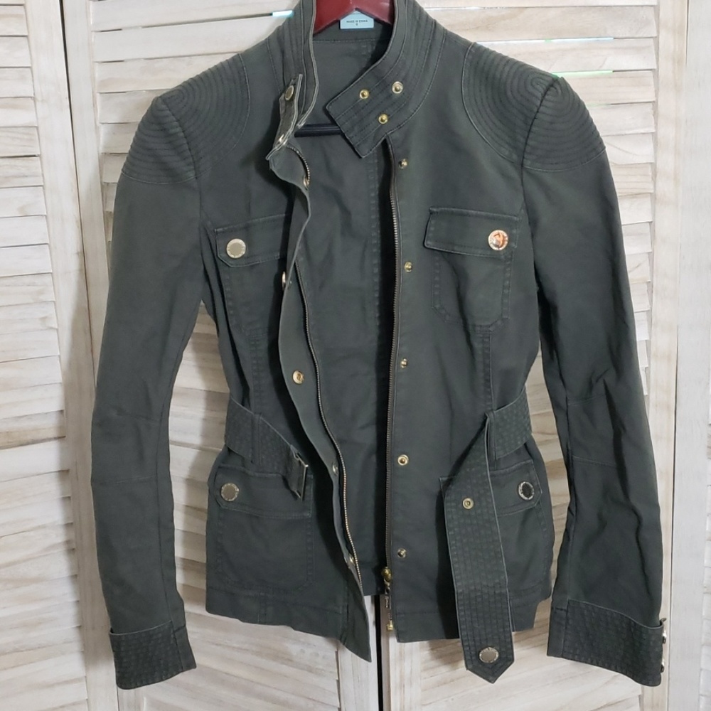 GUESS Army Green Coat w/Gold Buttons & Belt - Picture 3 of 8